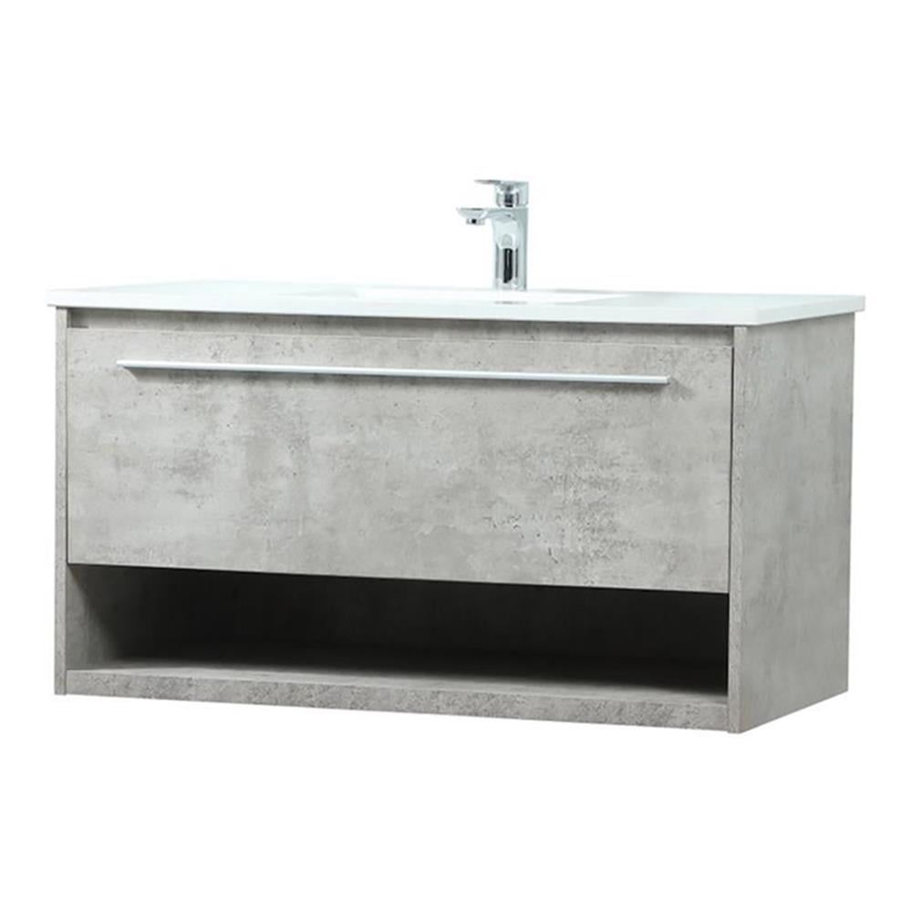 Gray Wall-Mount Single Bathroom Vanity with Quartz Top