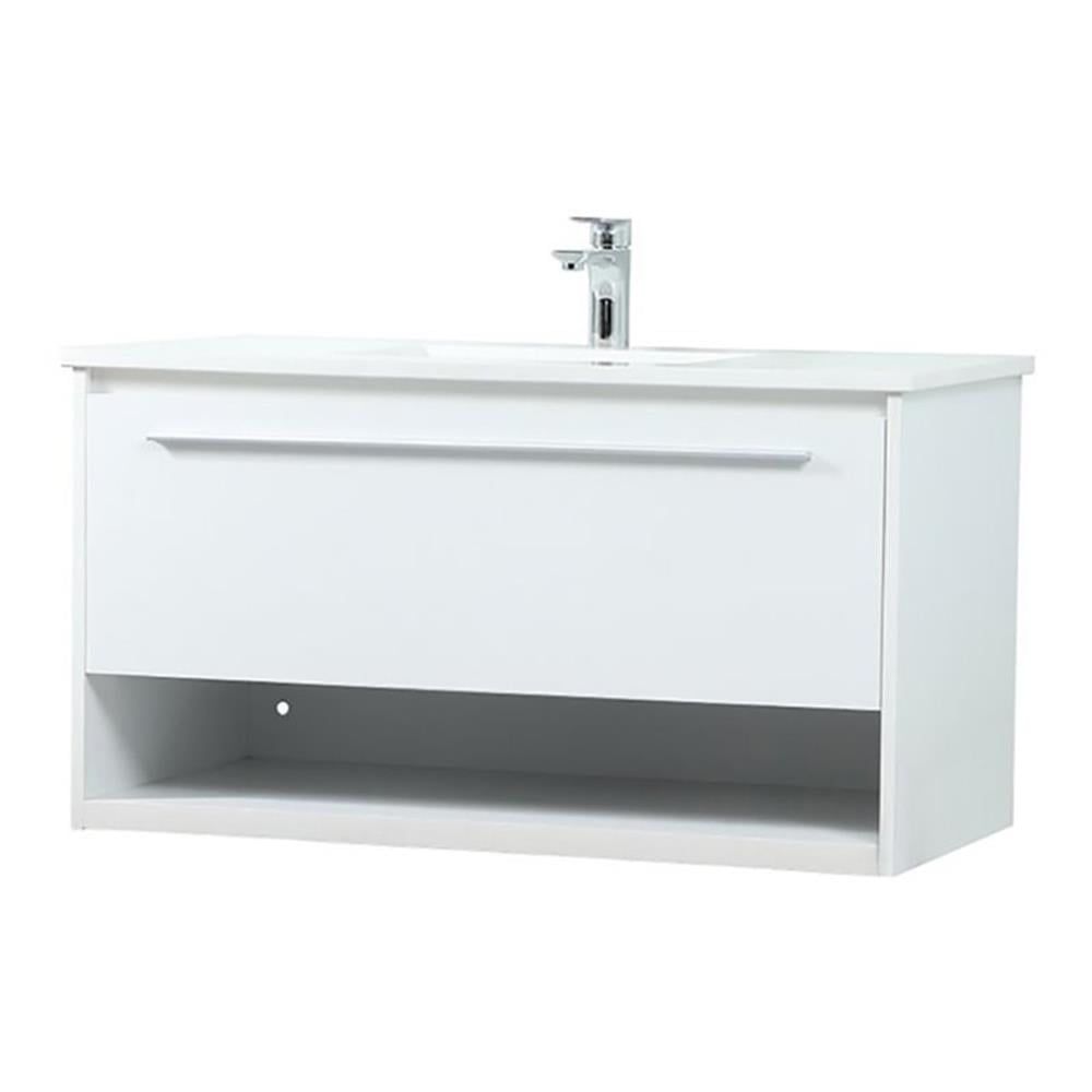 White Wall-Mount Single Bathroom Vanity with Quartz Top