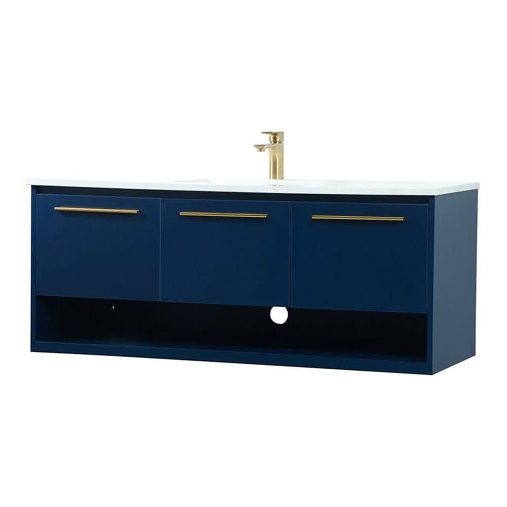 Blue 48" Wall-Mount Single Bathroom Vanity with Quartz Top