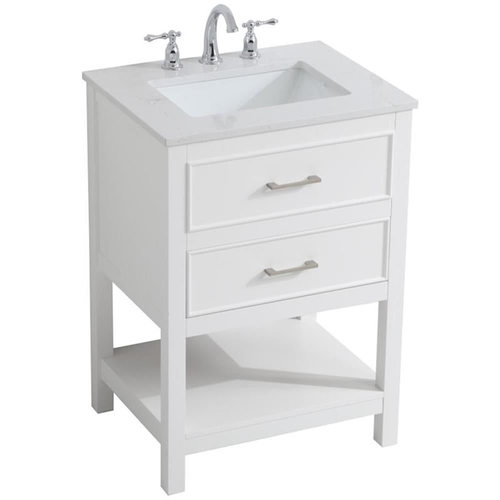 Sinclaire 24" White Quartz Top Traditional Bathroom Vanity