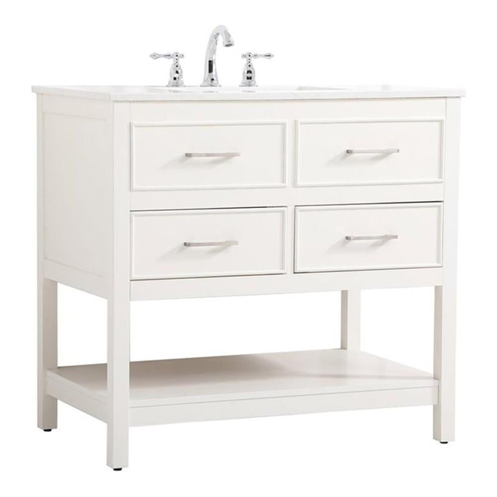 Sinclaire 36" White MDF Bathroom Vanity with Calacatta Marble Top