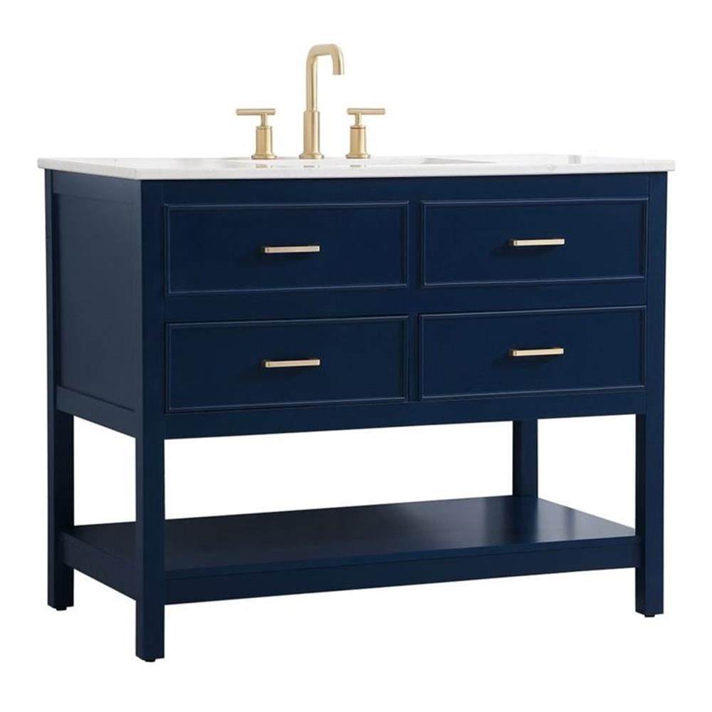 42 Inch Blue MDF Single Bathroom Vanity with Gold Hardware