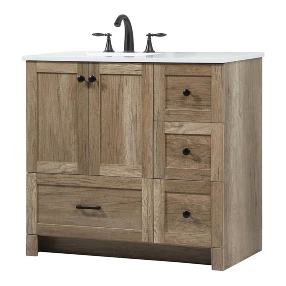 Natural Oak 36" Single Bathroom Vanity with Porcelain Sink