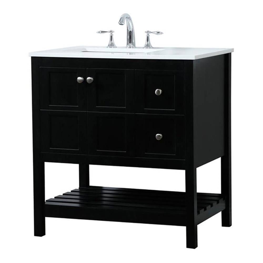 Theo 32" Black MDF Single Bathroom Vanity with Quartz Top