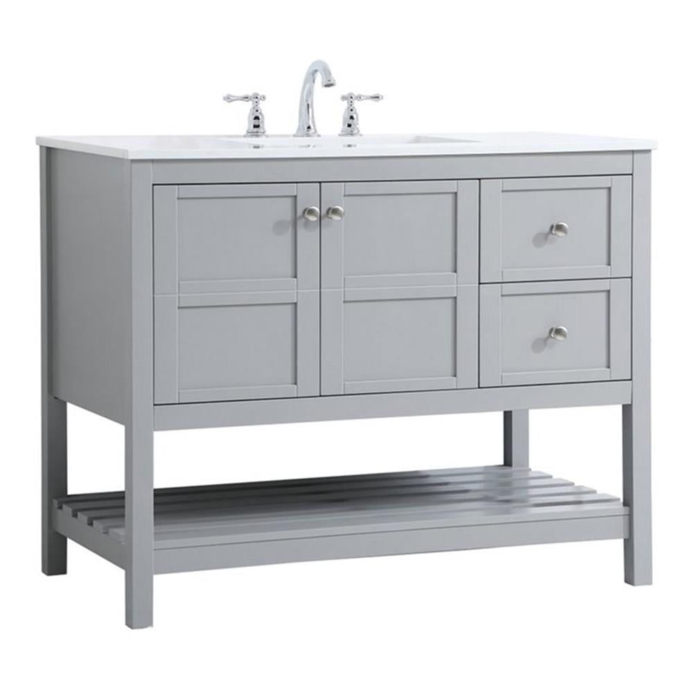 Theo 42" Gray Solid Wood Single Bathroom Vanity with Stone Top