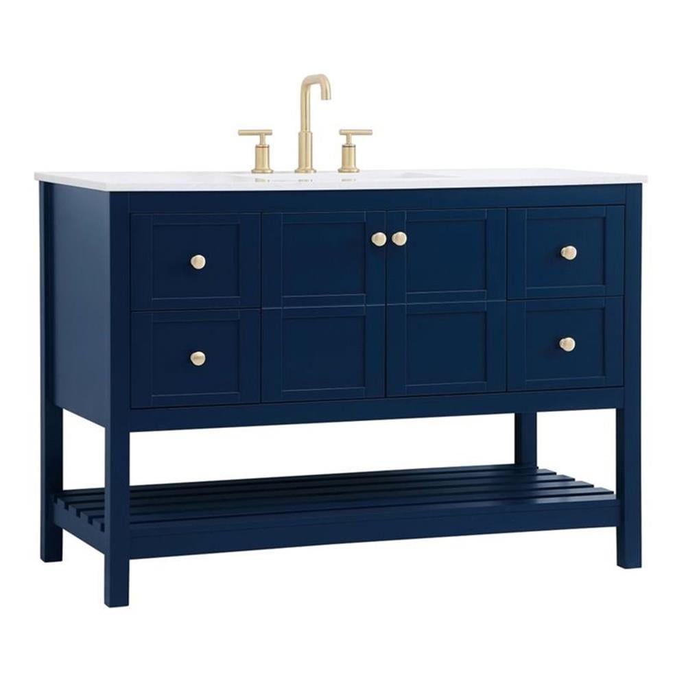 Calacatta White and Blue 48" Freestanding Single Vanity with Gold Steel Accents