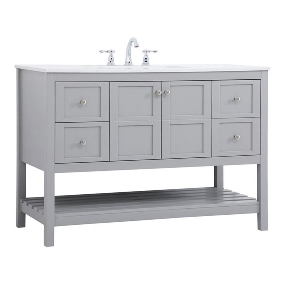 Theo 48" Gray Solid Wood Single Bathroom Vanity with White Marble Countertop