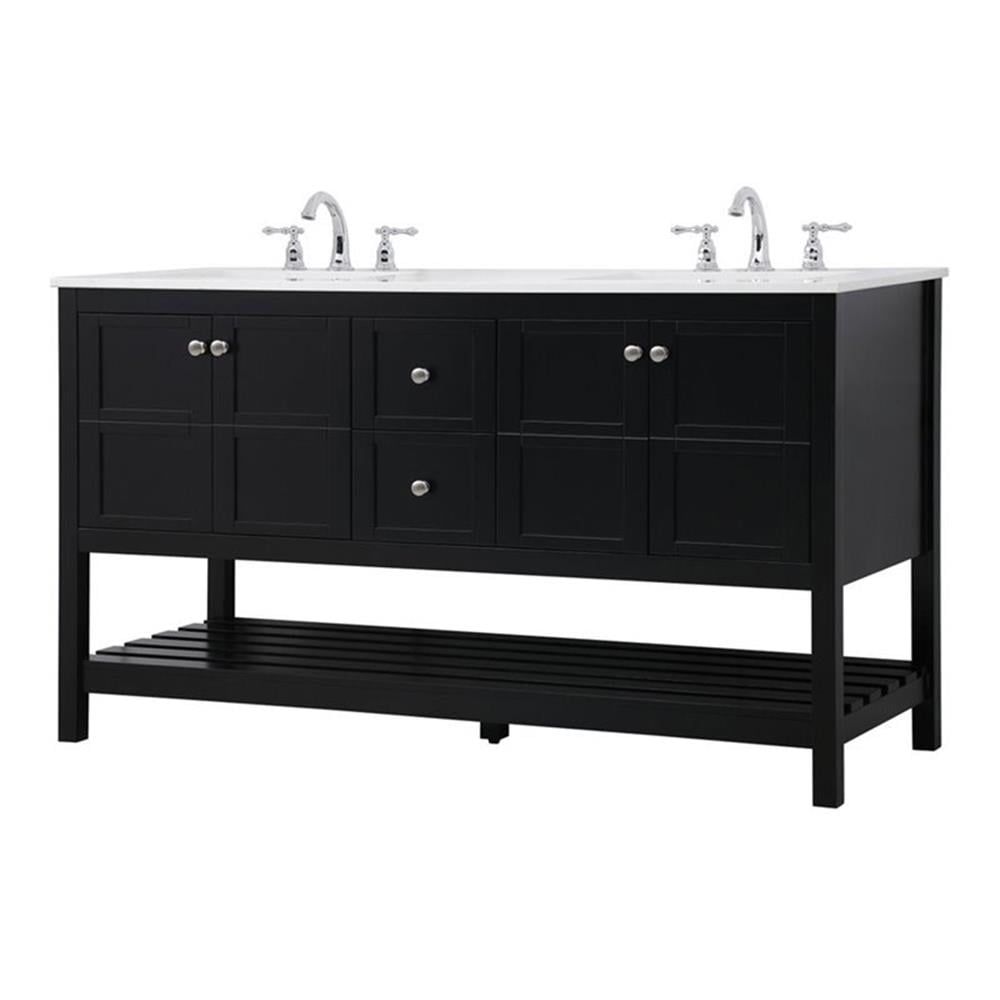 Theo 60" Black Solid Wood Double Bathroom Vanity with Marble Top