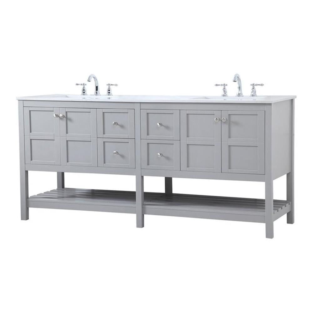 Gray 72" Double Freestanding Bathroom Vanity with Calacatta White Countertop