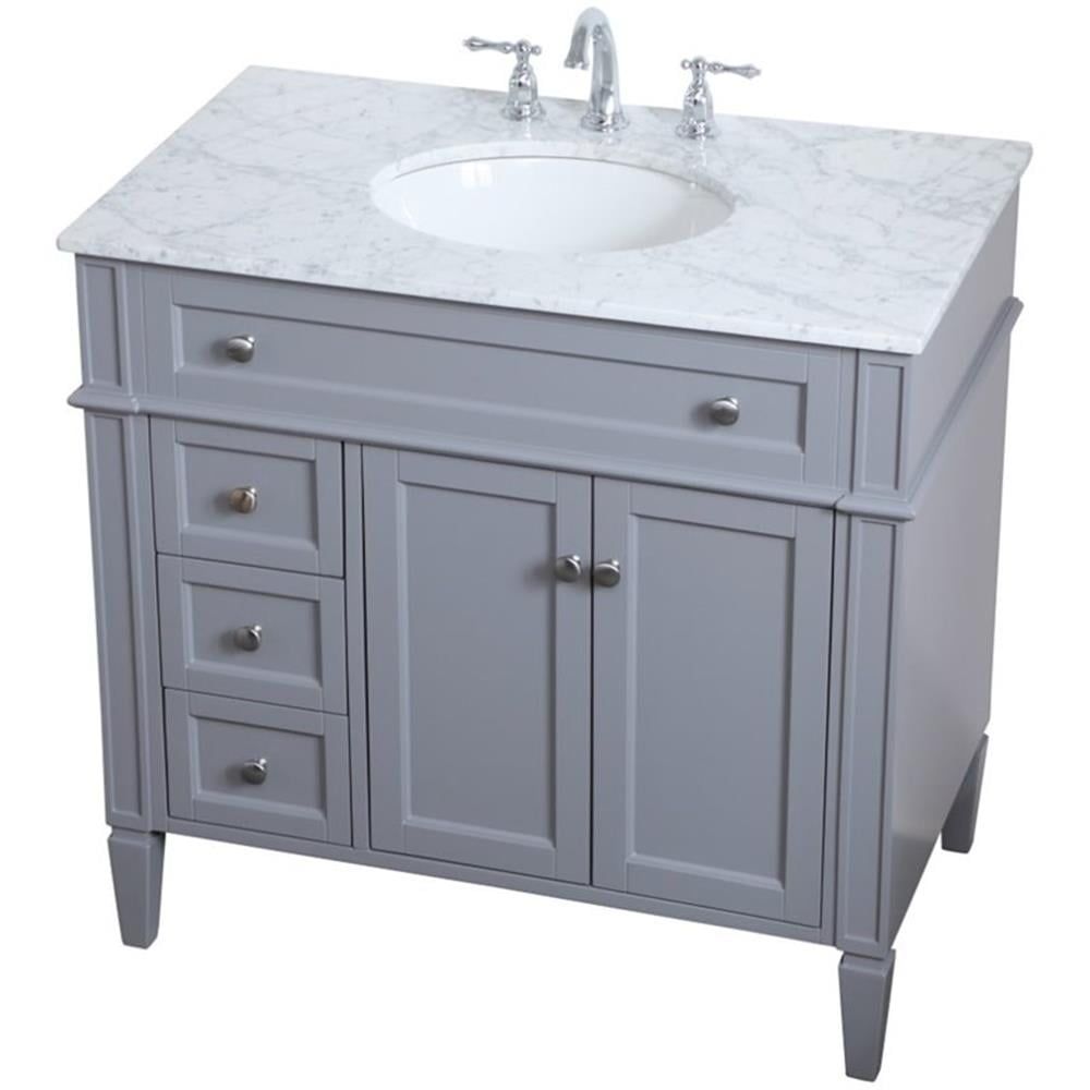 36 in Grey Single Bathroom Vanity with Carrara Marble Top