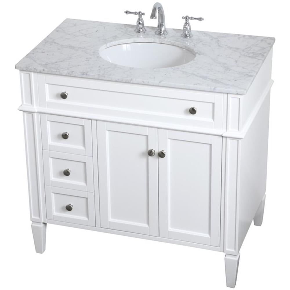 White Marble Top Single Bathroom Vanity with Porcelain Sink