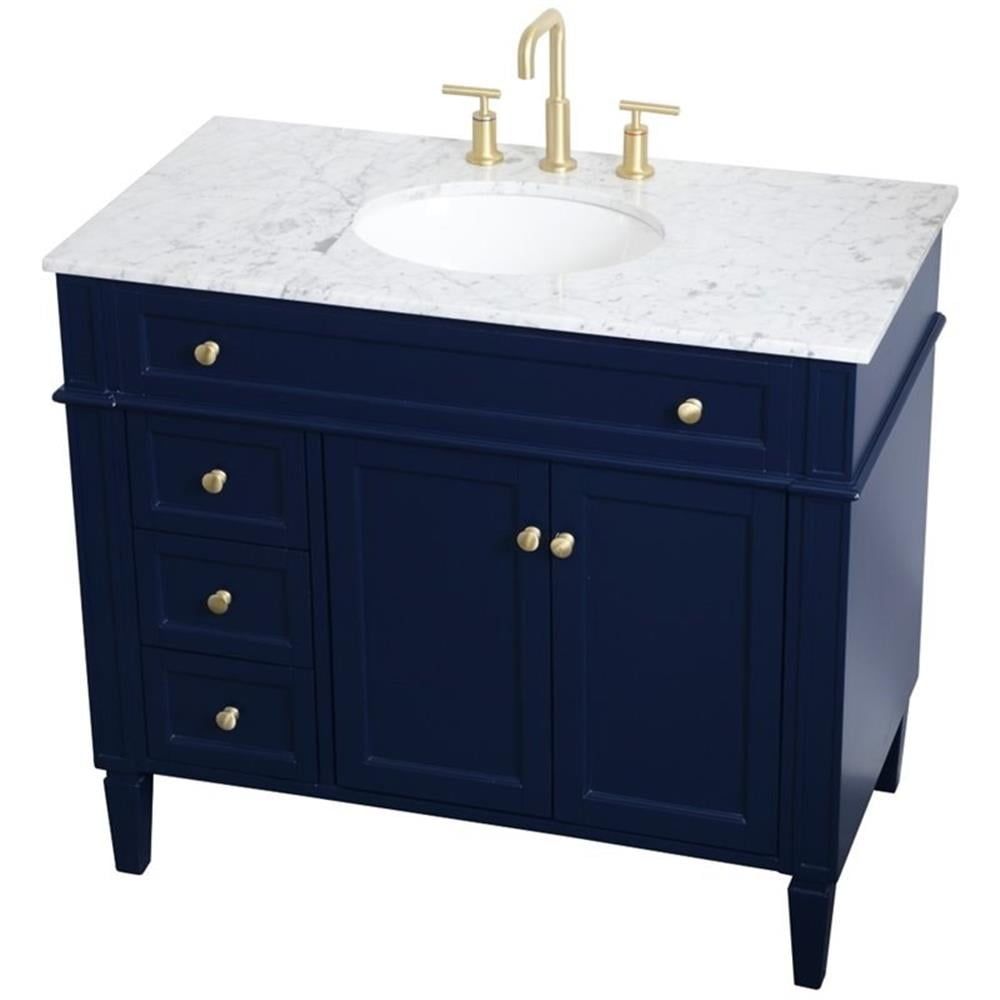 Elegant Decor Williams 40" Single Marble Top Bathroom Vanity in Blue