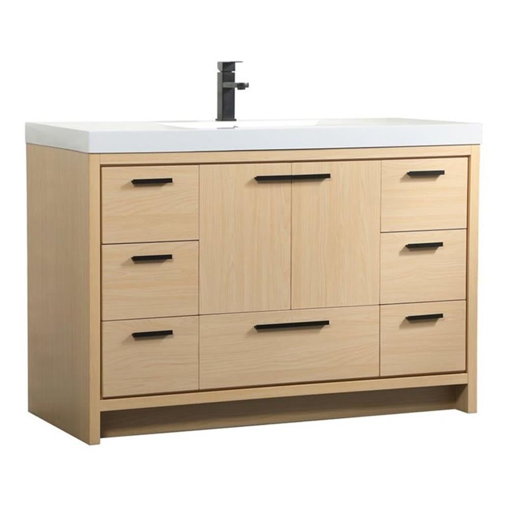 Maple and White MDF Single Bathroom Vanity with Resin Sink