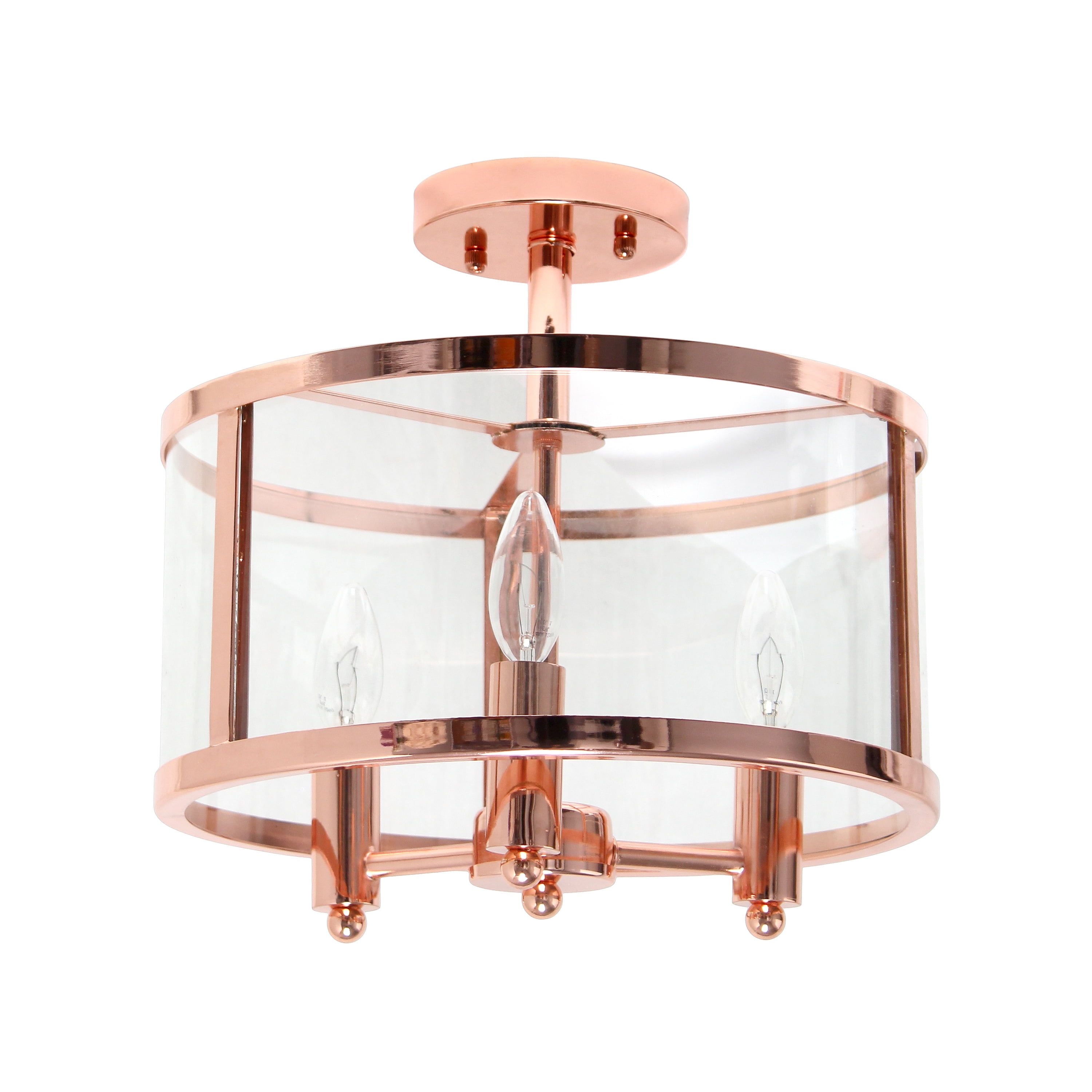 Rose Gold 13" Glass and Metal 3-Light Semi-Flush Mount