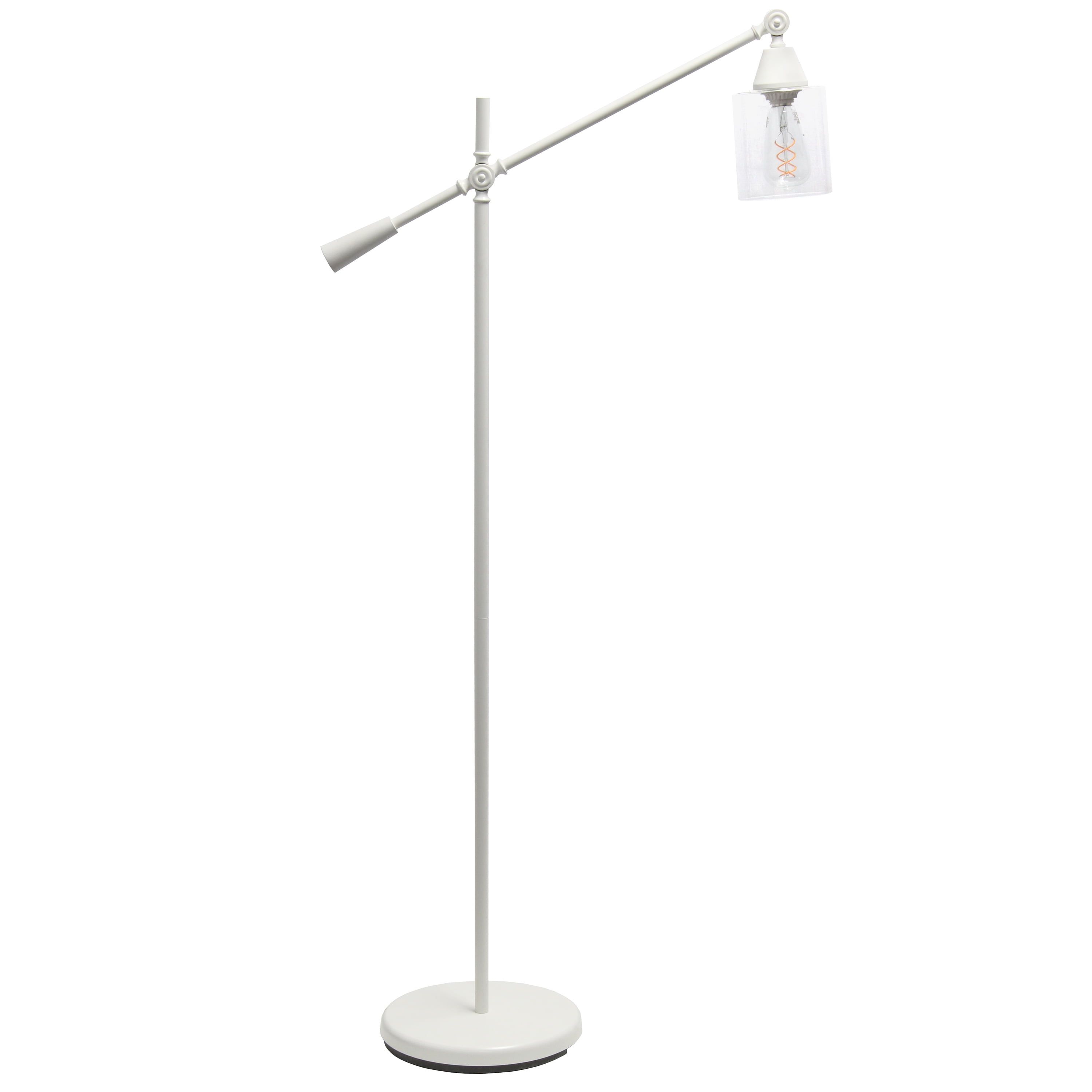 Edison Adjustable White Floor Lamp with Glass Shade