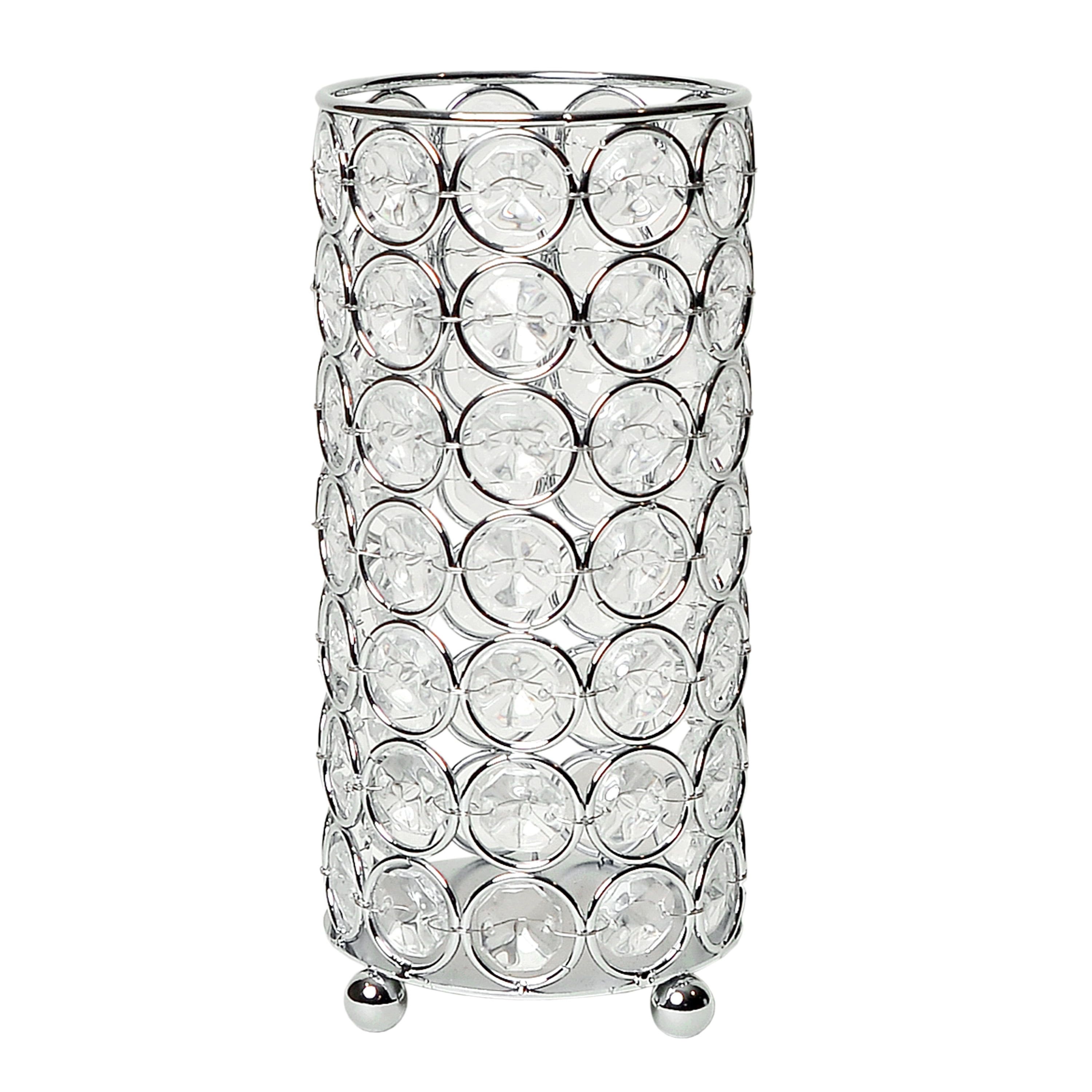 Elipse 6.75" Chrome Base Crystal Decorative Vase & Candle Holder