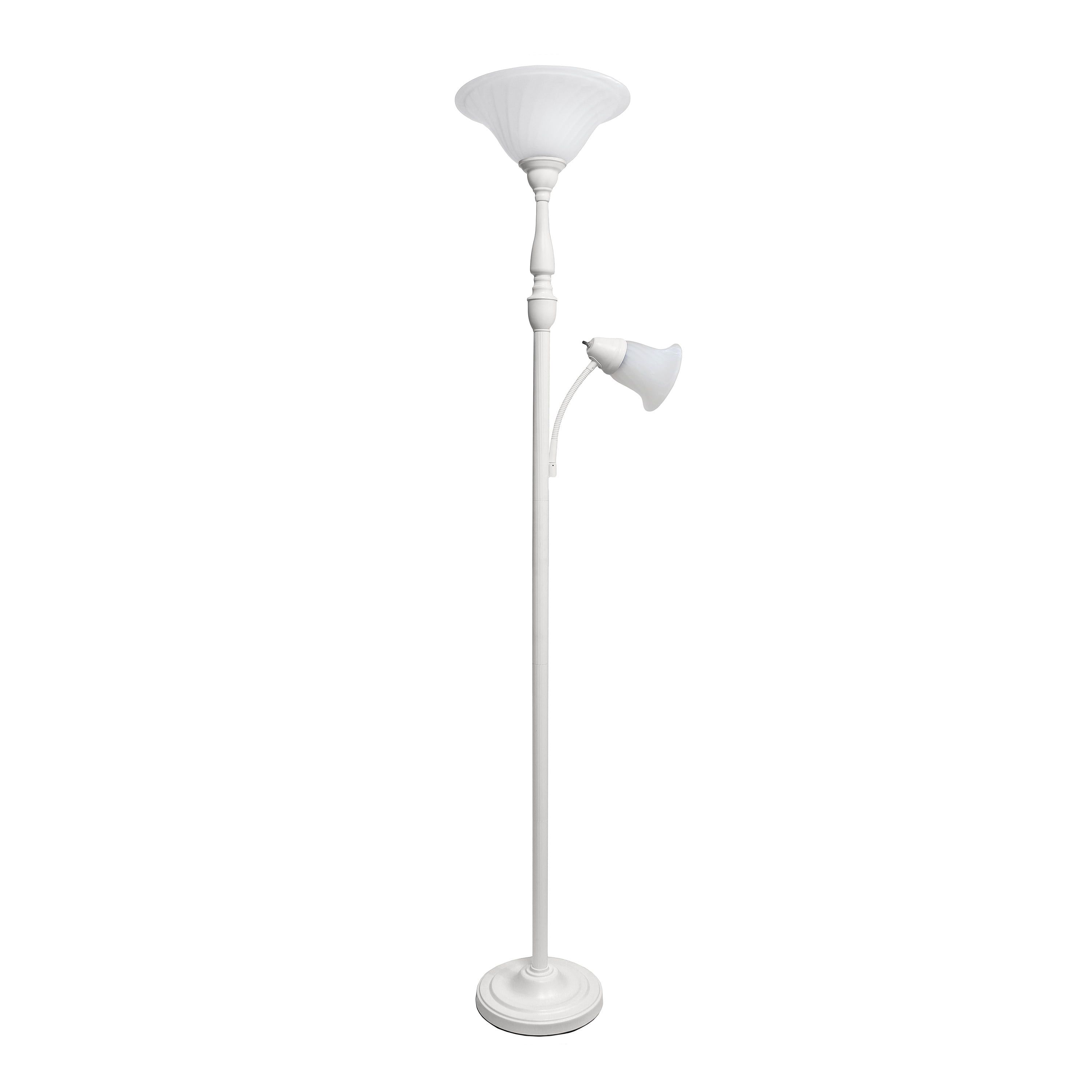 White Adjustable 3-Way Switch Floor Lamp with Marble Glass Shade