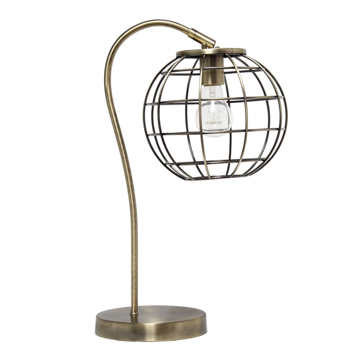 Antique Brass Adjustable Caged Metal Bedside Lamp