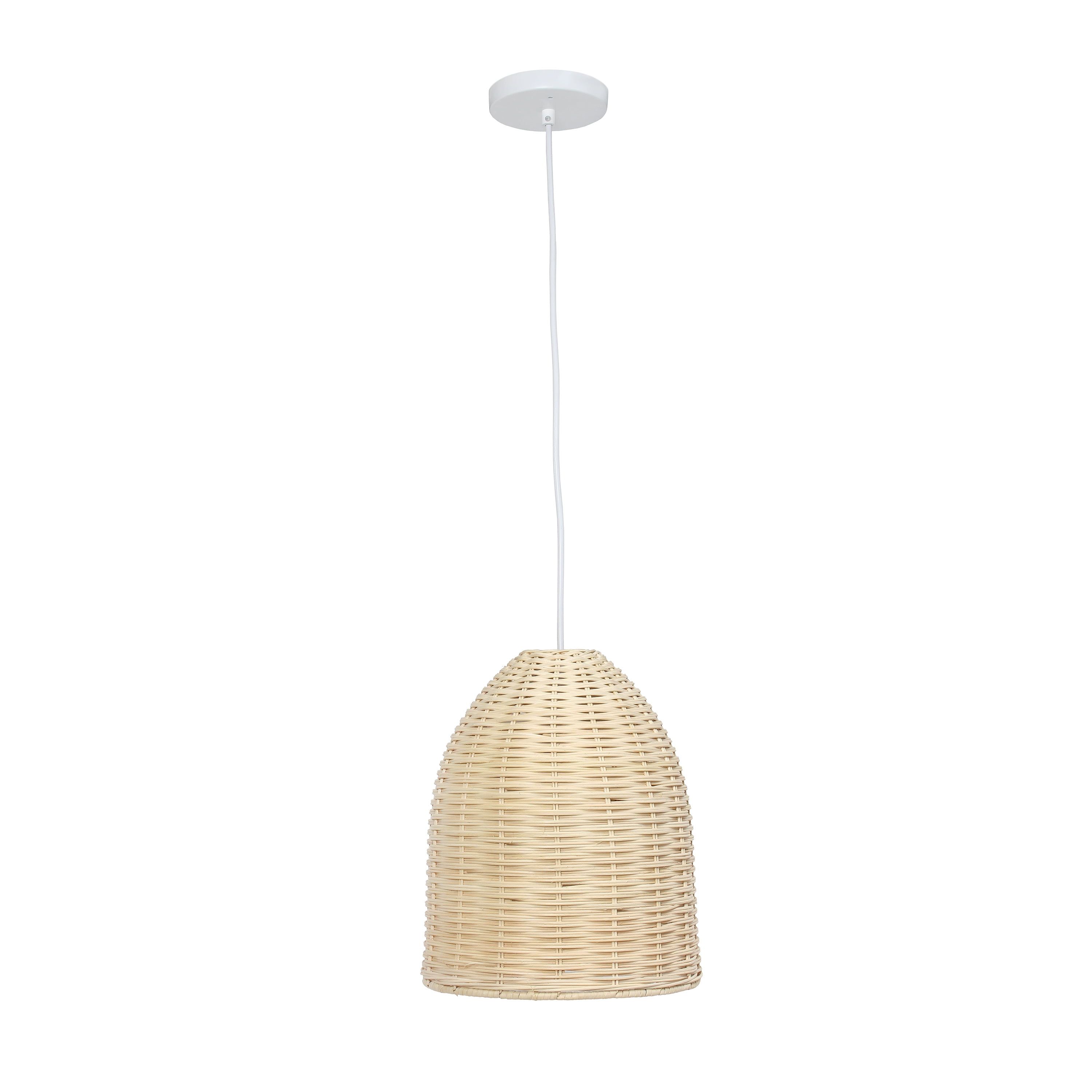 Natural Rattan Dome Pendant Light with White Cord