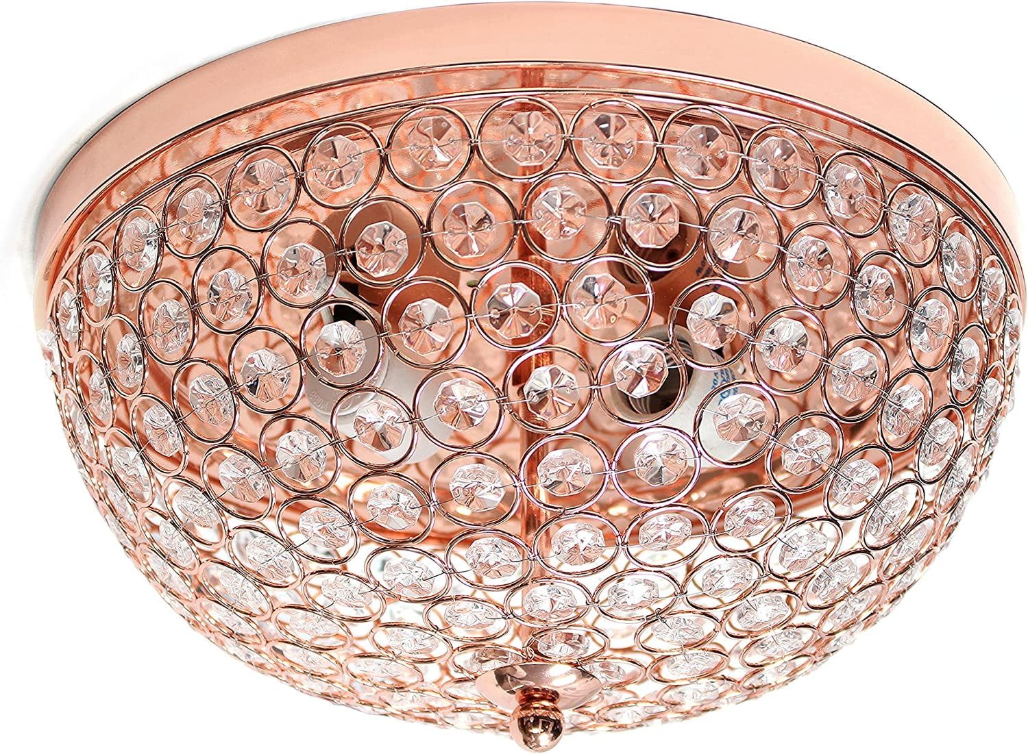 Rose Gold Crystal Embellished Copper Bowl Flush Mount Light