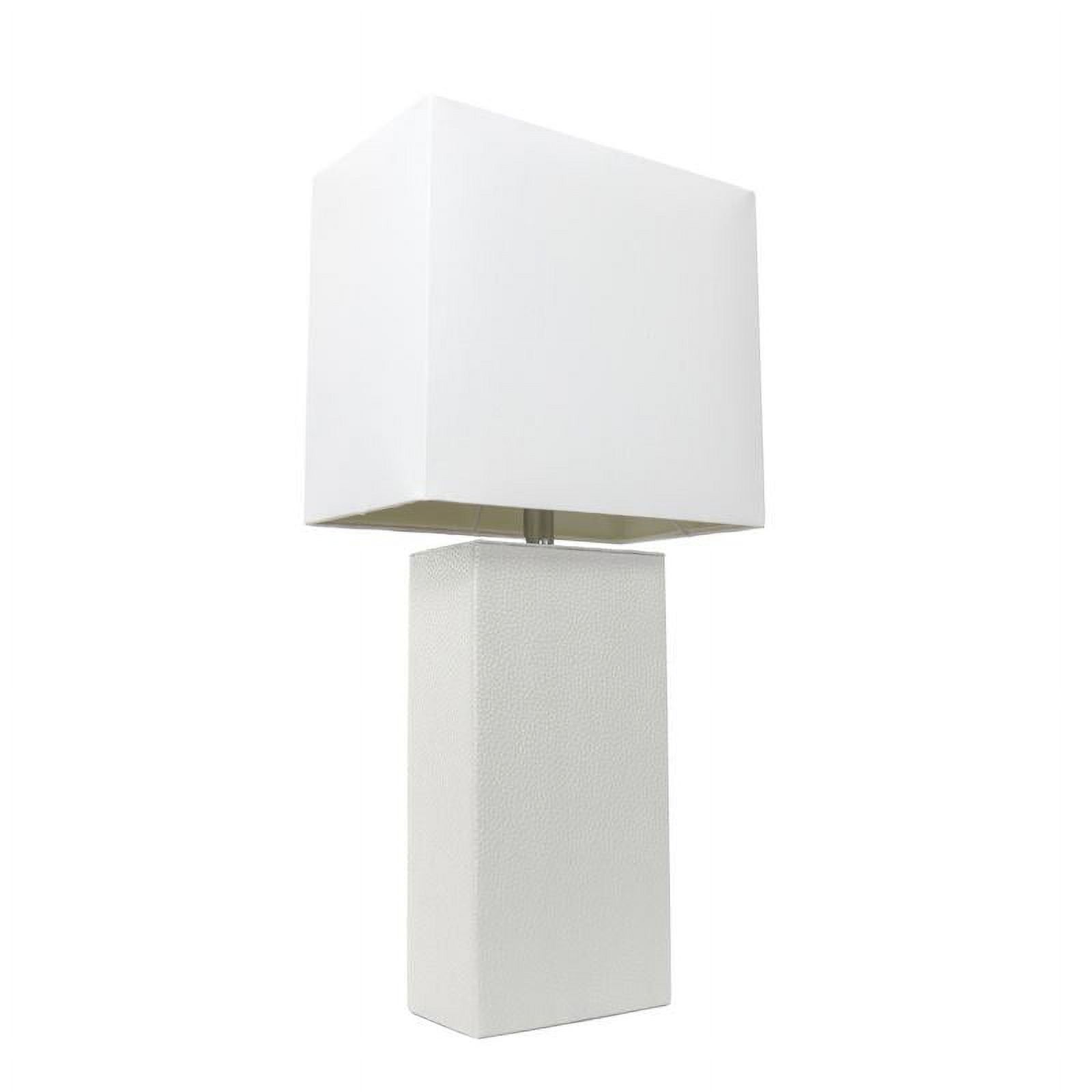 White Modern Leather Nightstand Lamp with Rectangular Shade