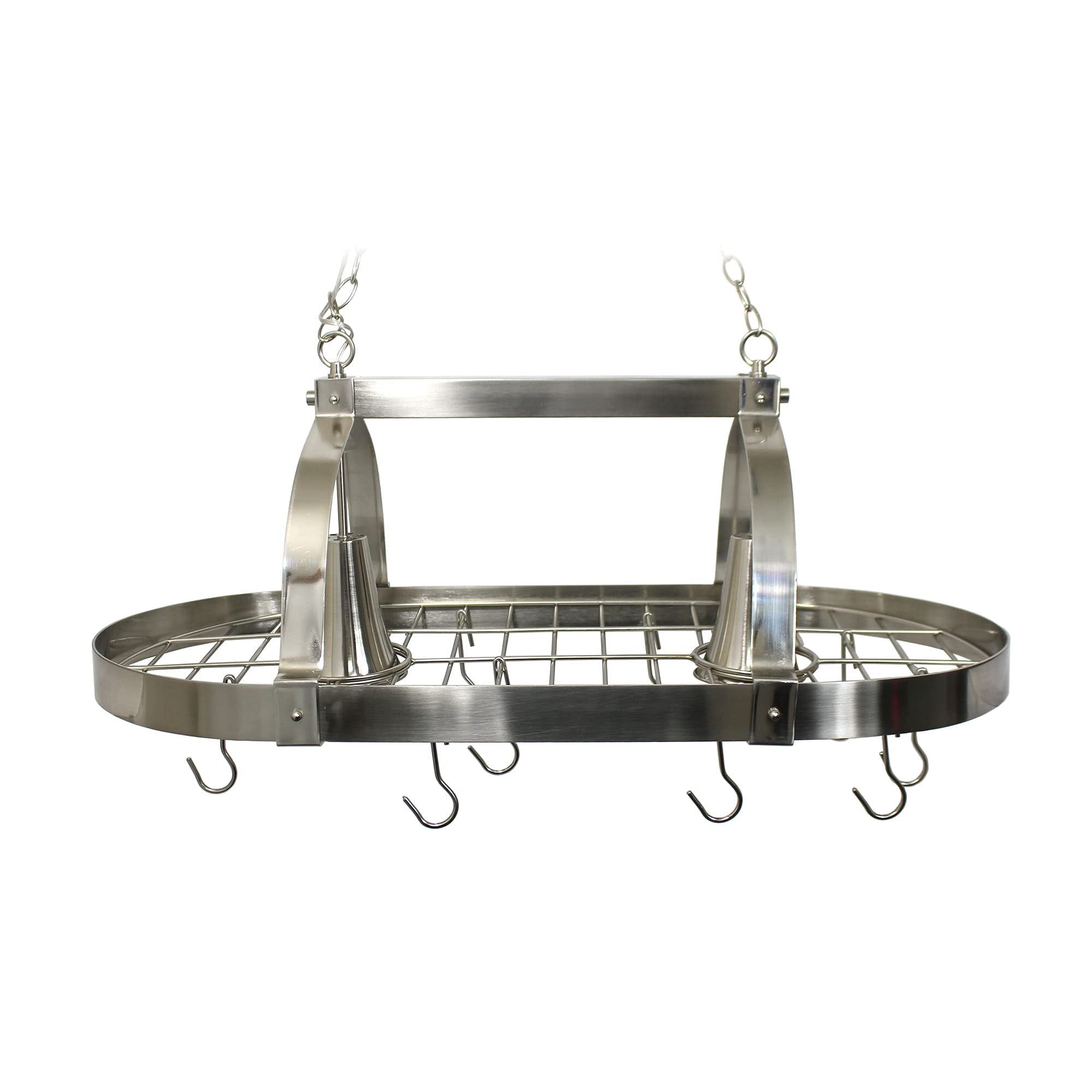 Brushed Nickel 2-Light Ceiling Pot Rack with Hooks