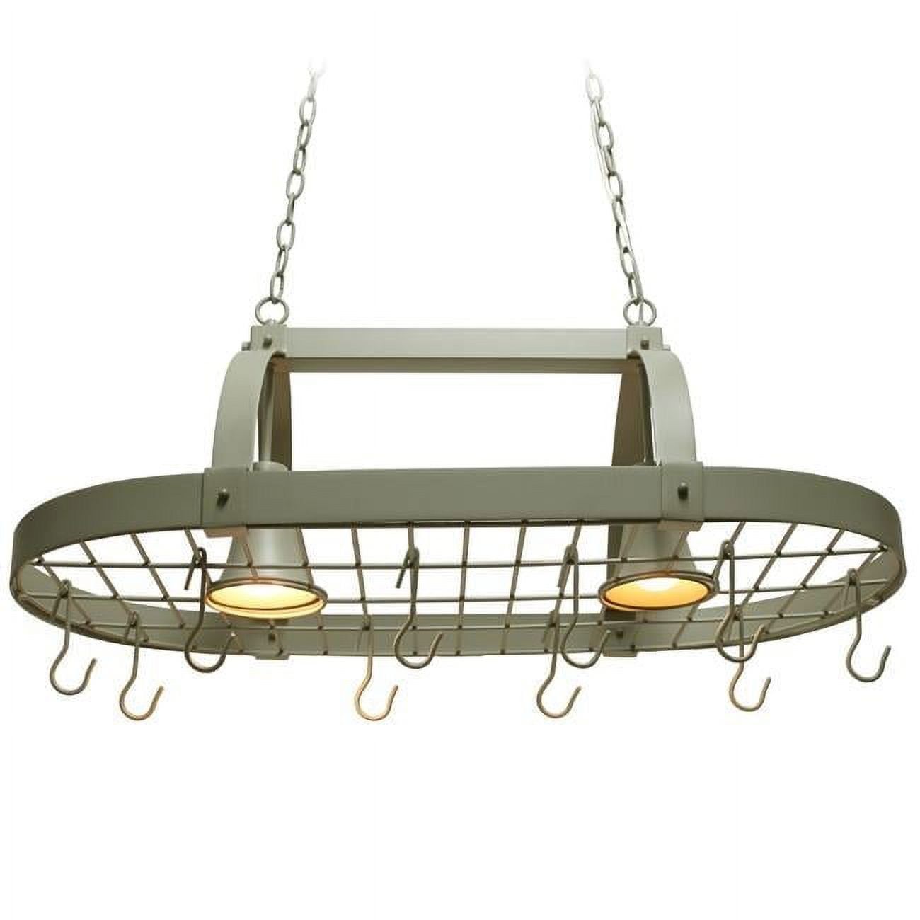 Slate Gray Elliptical Metal Kitchen Pot Rack with Lights