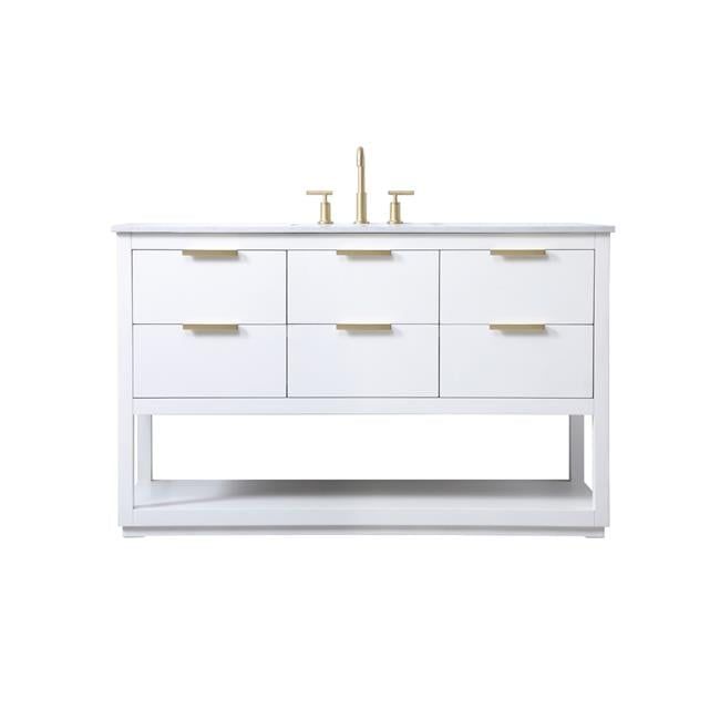 54-Inch White Freestanding Vanity with Gold Hardware and Marble Top