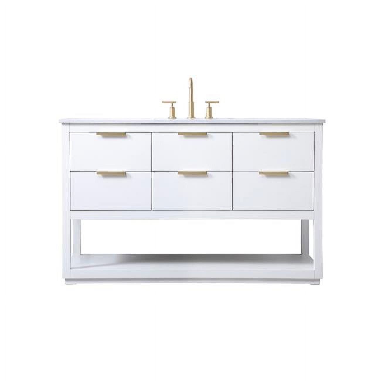 54-Inch White Freestanding Vanity with Gold Hardware and Marble Top