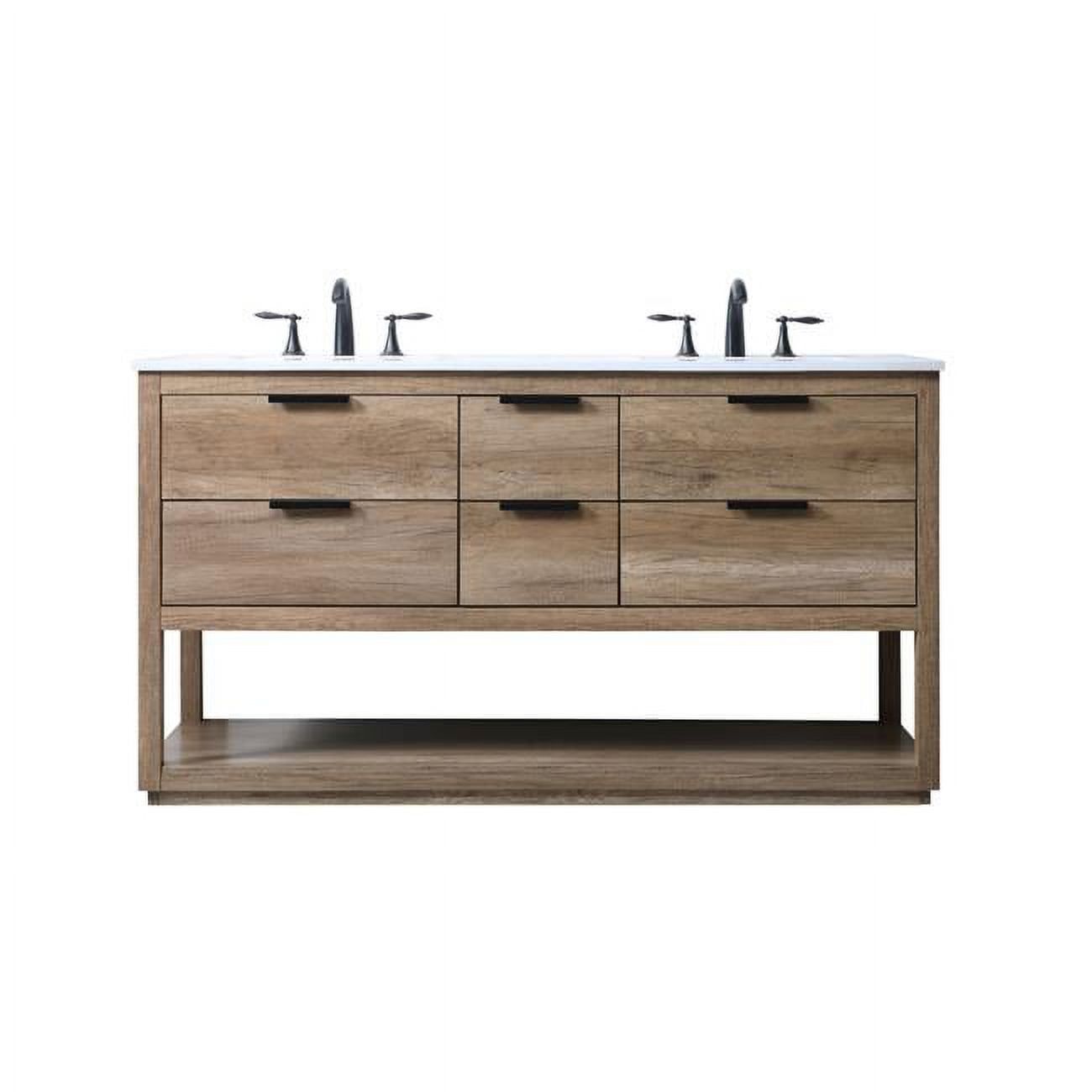 Natural Oak Double Bathroom Vanity with Calacatta White Marble Top