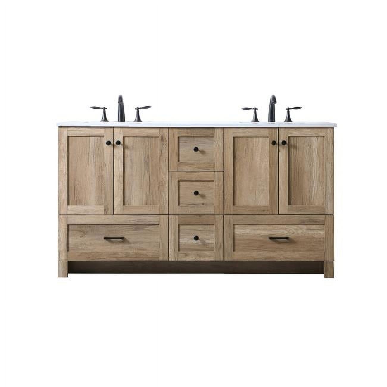 Natural Oak Double Freestanding Vanity with Ivory White Marble Top