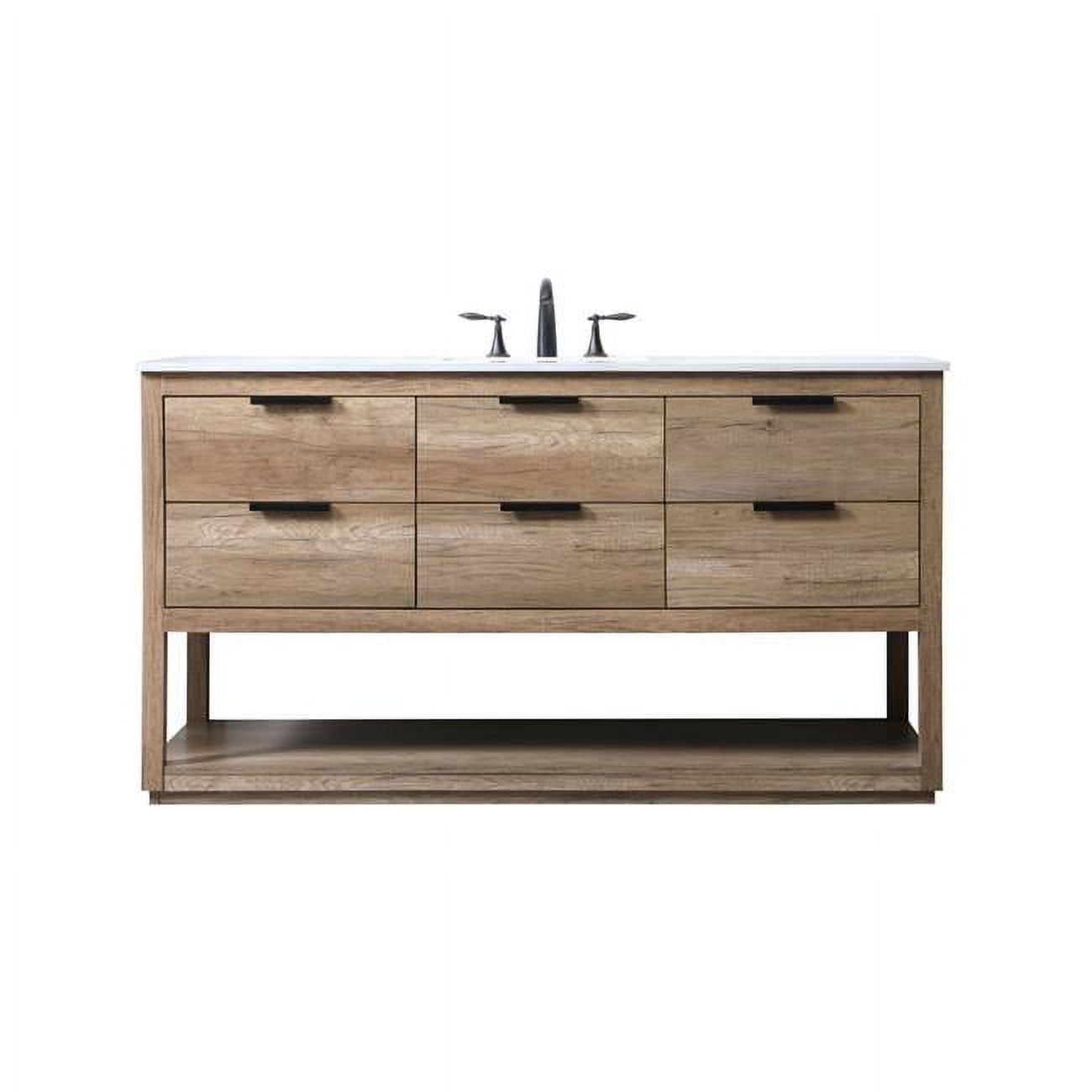 Natural Oak 60" Single Bathroom Vanity with Marble Top