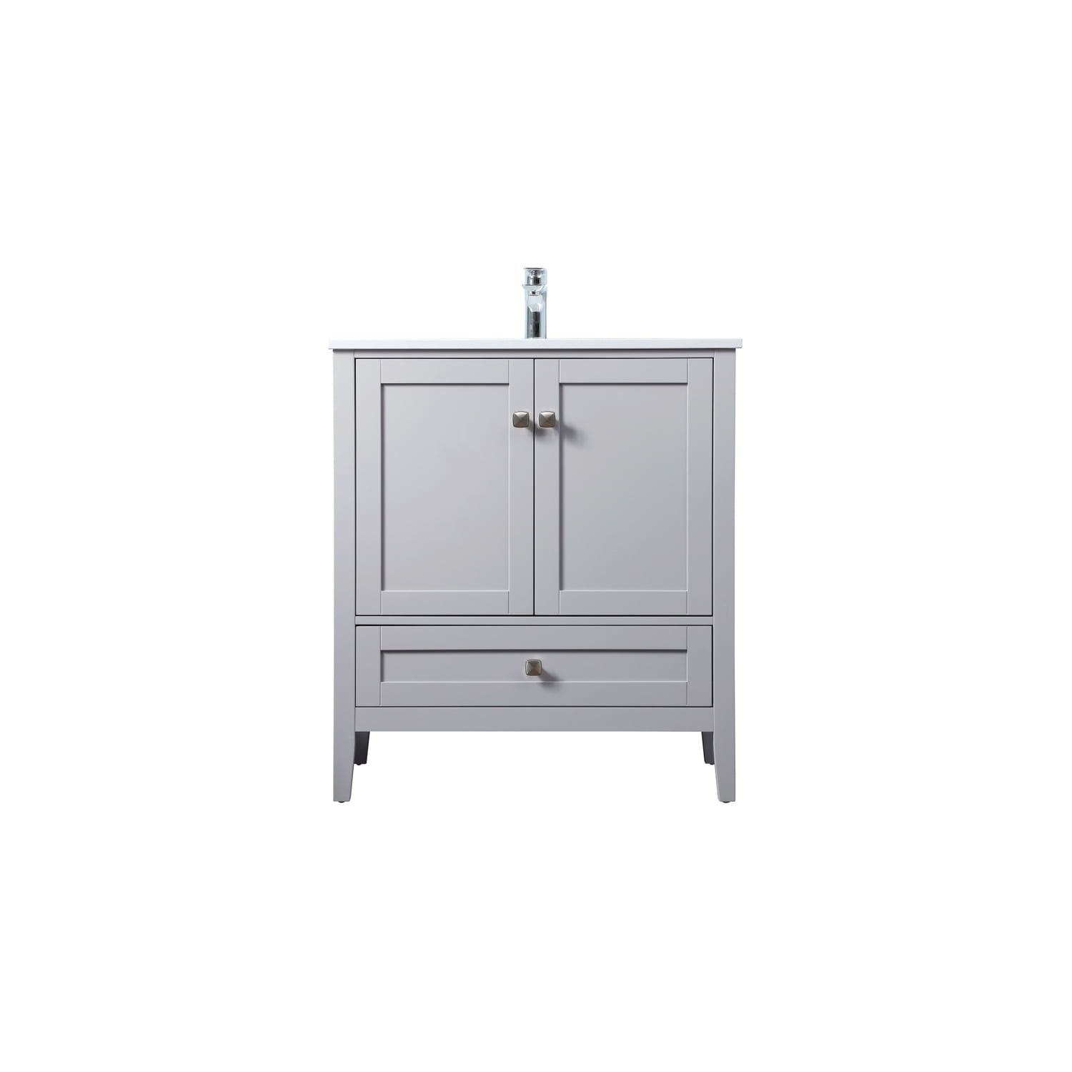 Grey Freestanding Single Vanity with Calacatta White Marble Top