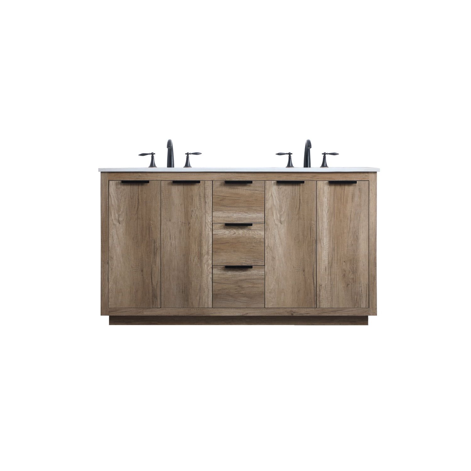 Natural Oak Double Freestanding Vanity with Marble Top