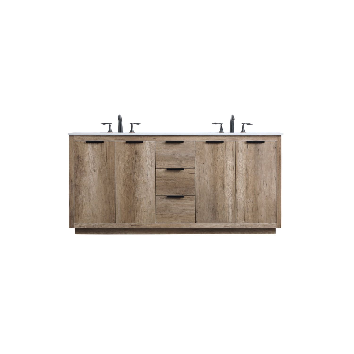 Natural Oak Double Freestanding Vanity with Marble Top