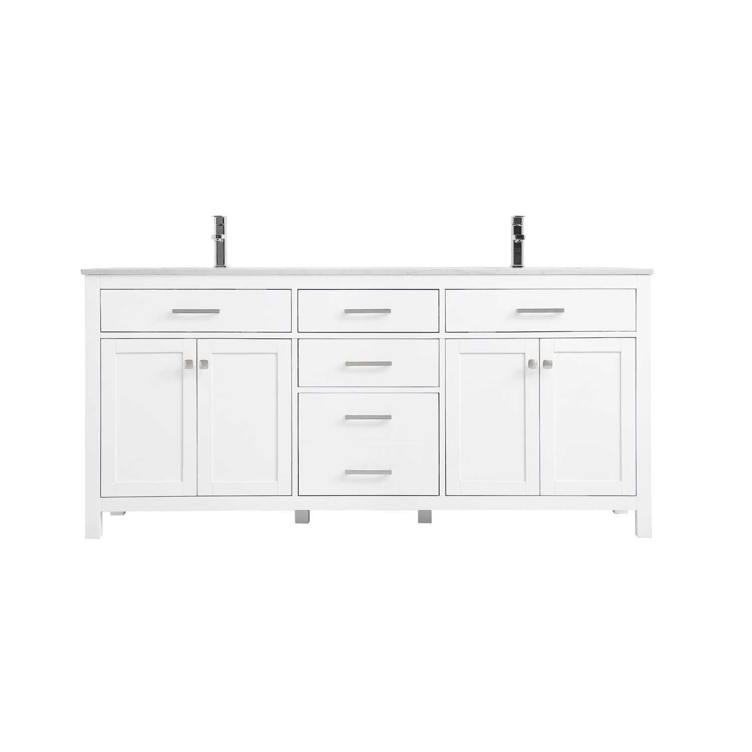 72" White Double Freestanding Vanity with Calacatta Marble Top