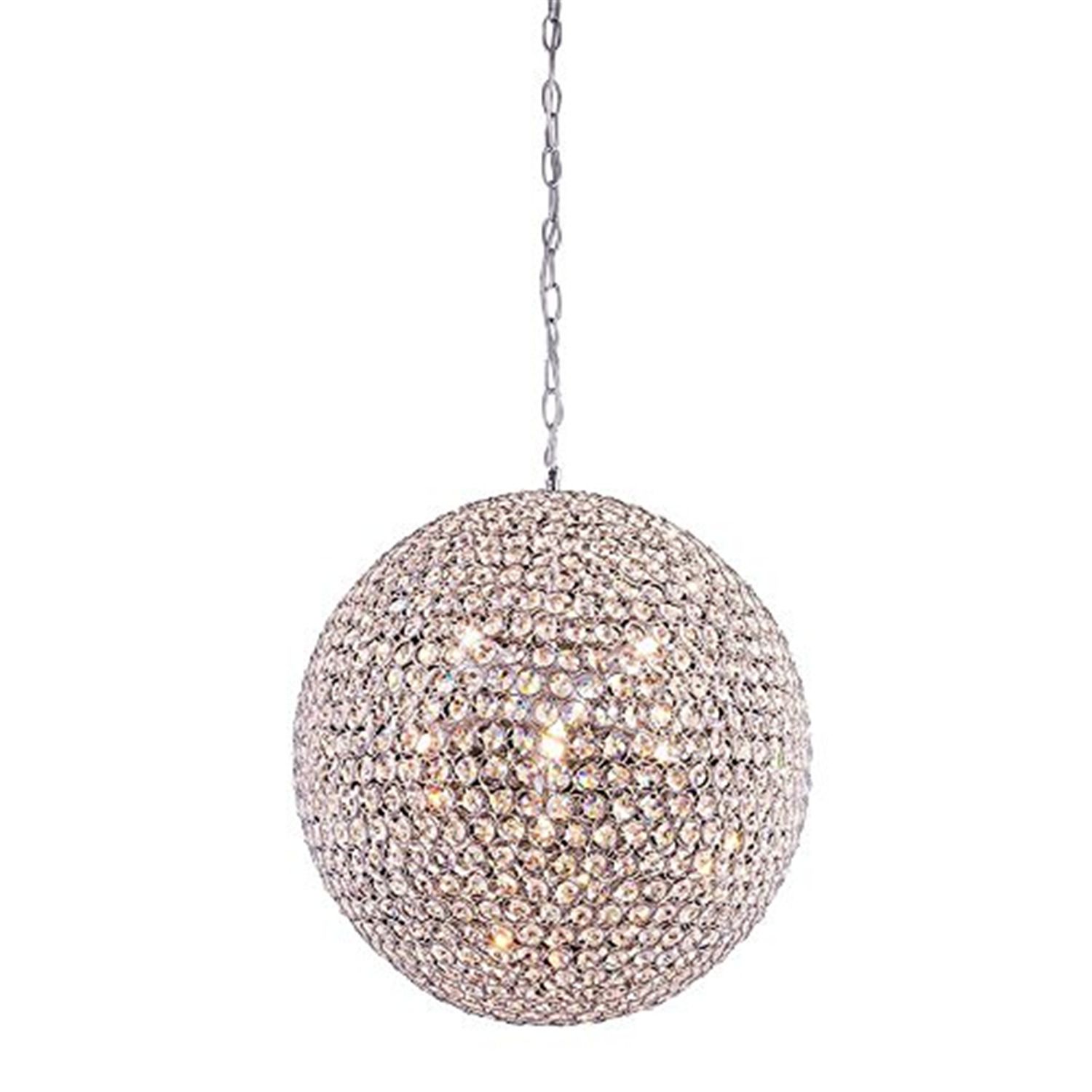 Chrome Crystal Globe Modern Pendant Light, 20-Inch