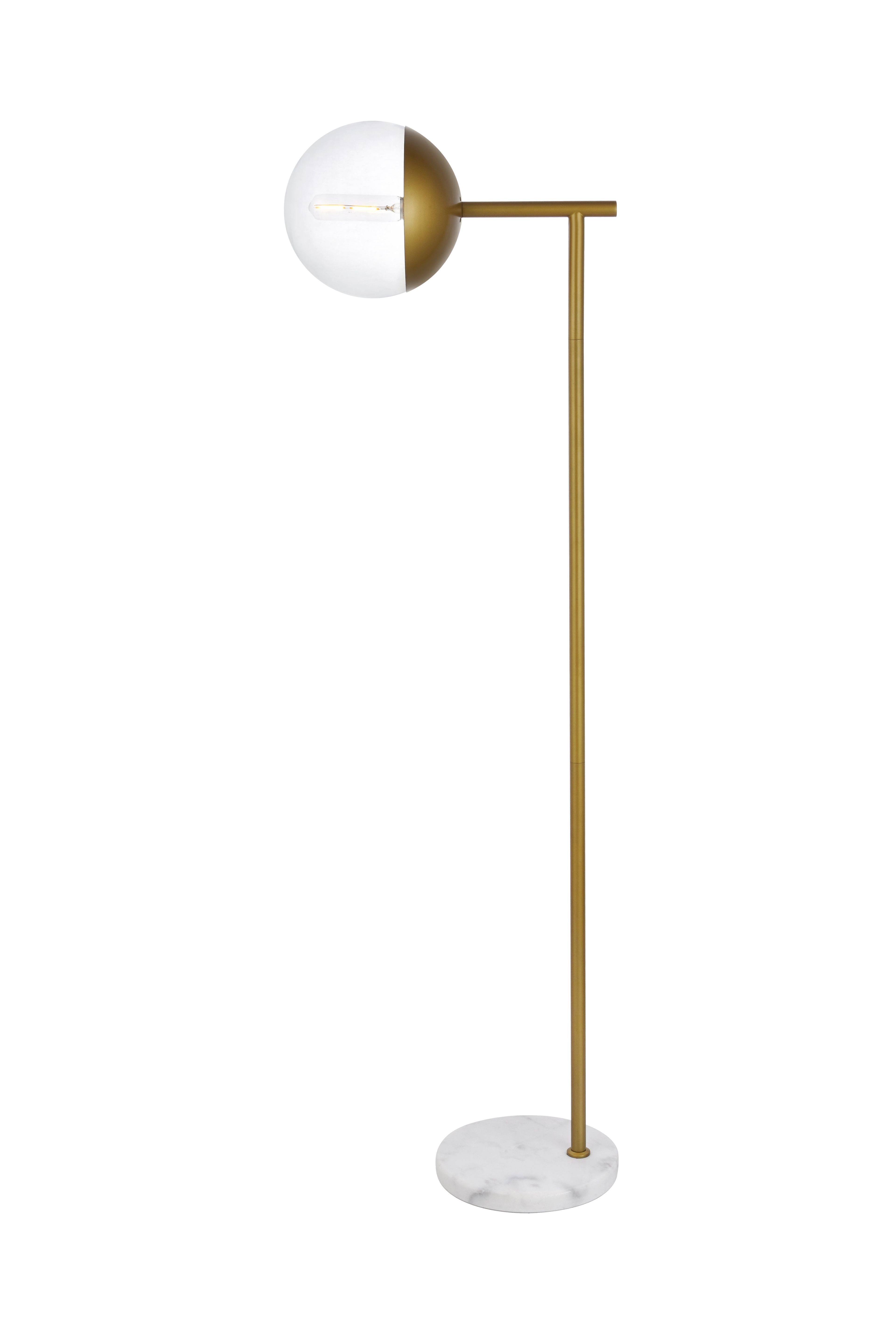 Brass and Marble Contemporary Floor Lamp with Glass Shade