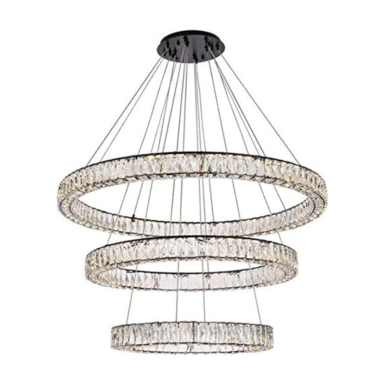 Monroe Black Triple Ring Crystal LED Chandelier