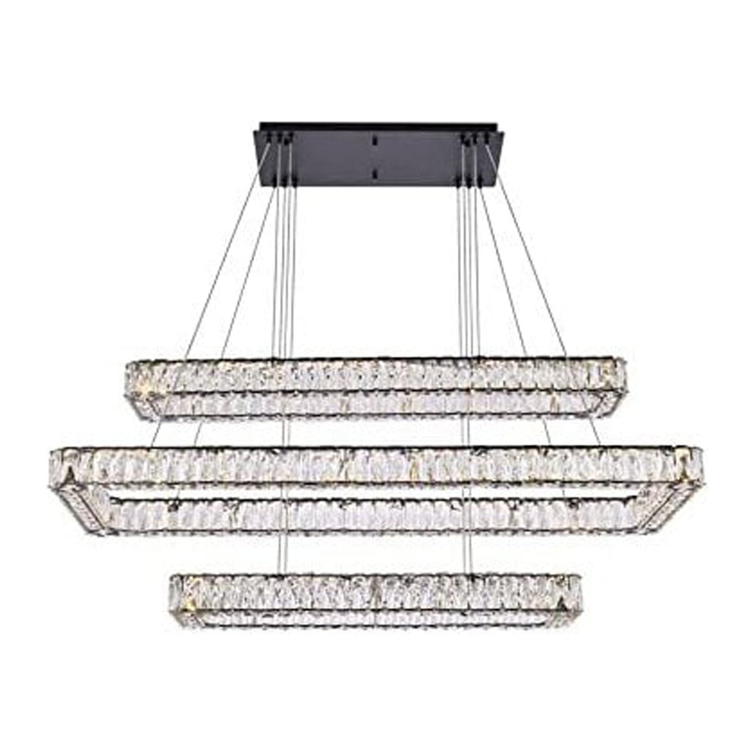 Monroe 50" Black Crystal LED Triple Pendant Light