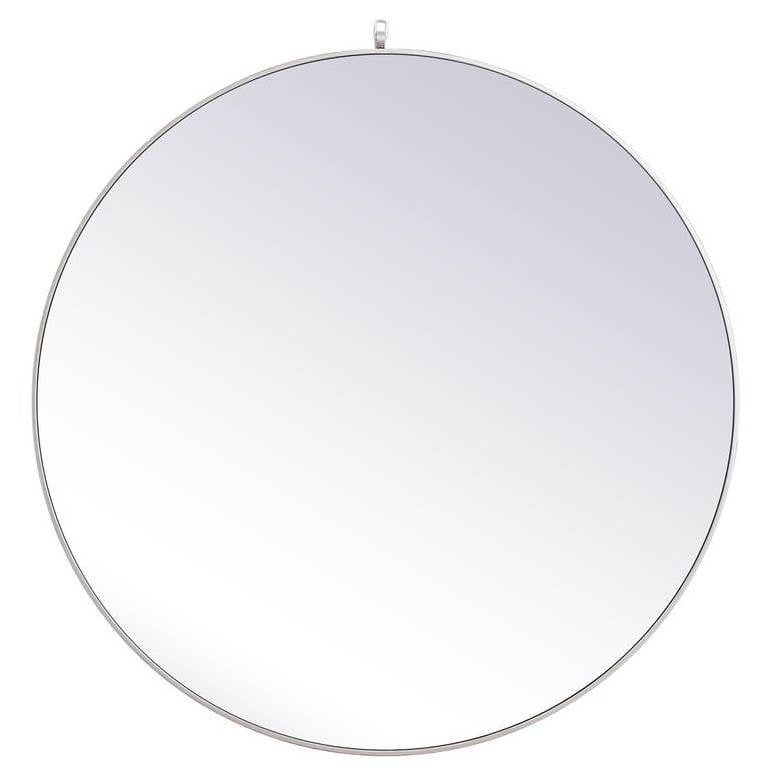 Elegant Rowan Contemporary Silver Round Wood Mirror 45"