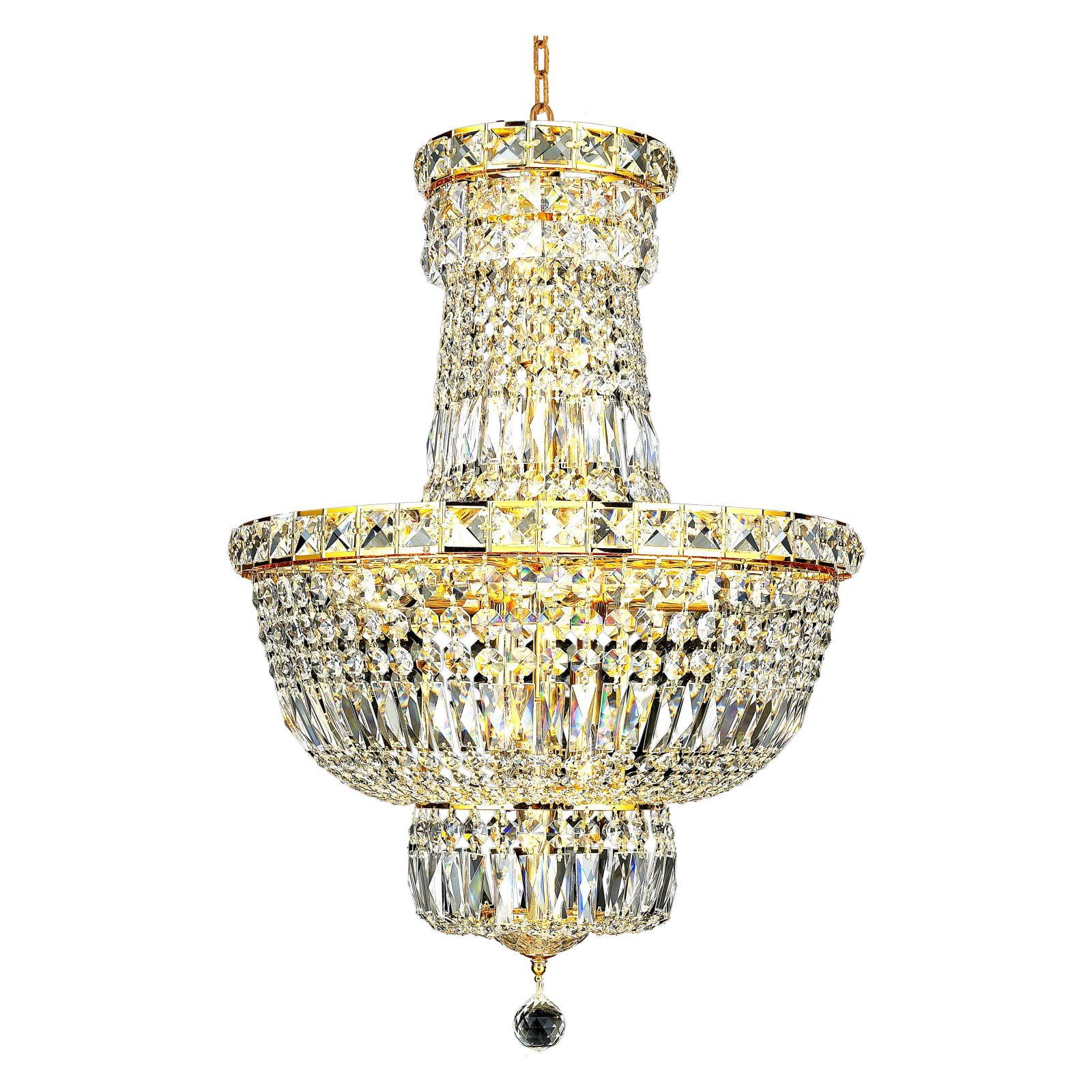 Gold 12-Light Pendant with Clear Royal Cut Crystal