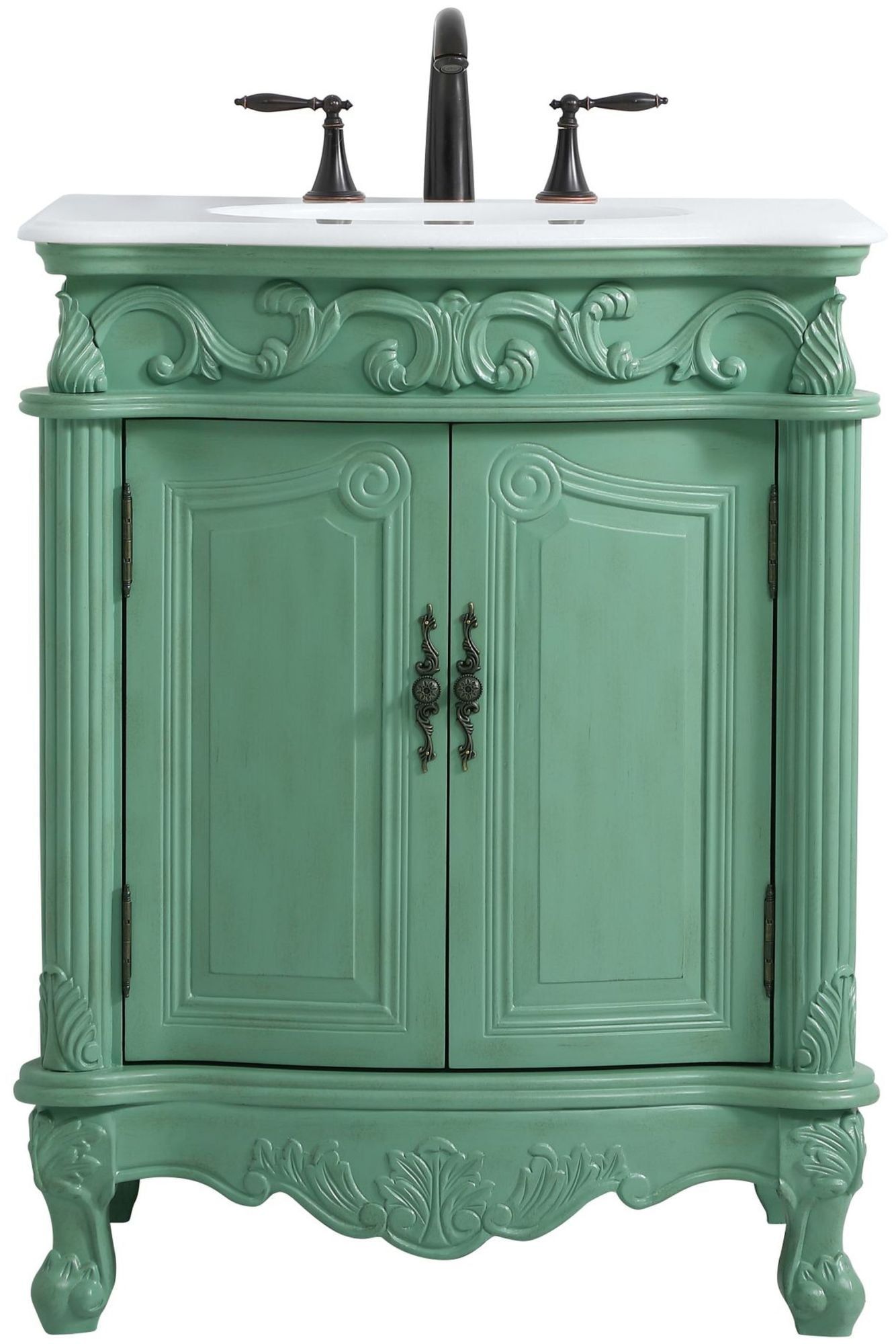 Vintage Mint Freestanding Vanity with Ivory Quartz Top