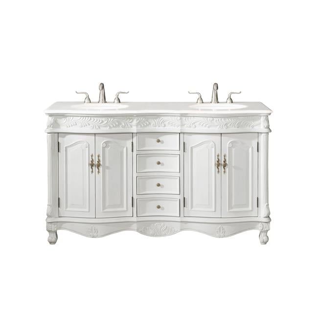 Antique White Double Freestanding Vanity with Quartz Countertop