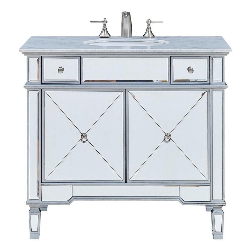 Camille 36" Clear Beveled Glass and Marble Single Vanity