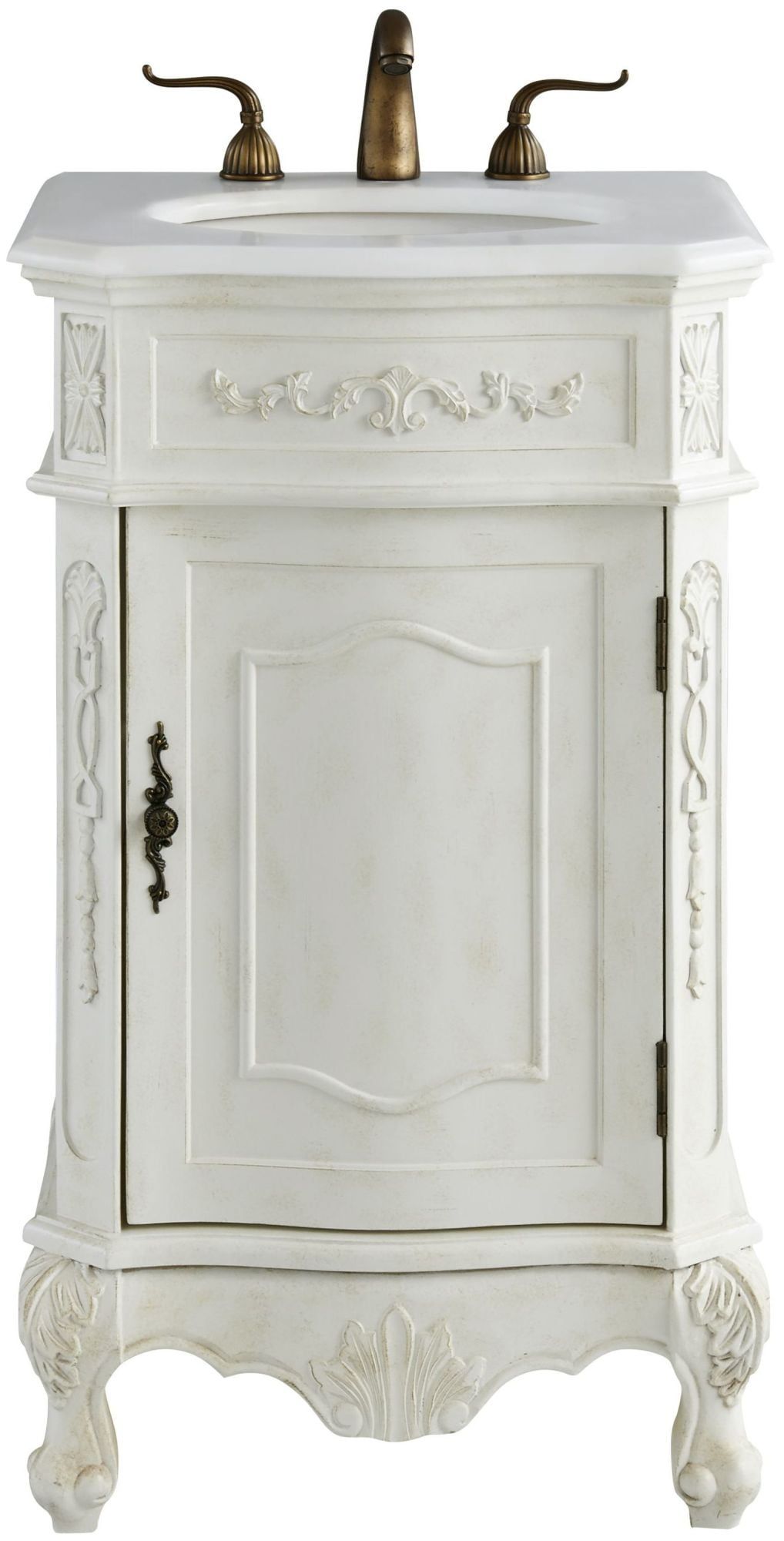 Antique White 21" Freestanding Vanity with Ivory Quartz Top