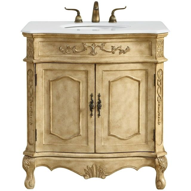 Antique Beige 32" Freestanding Vanity with Ivory Quartz Top