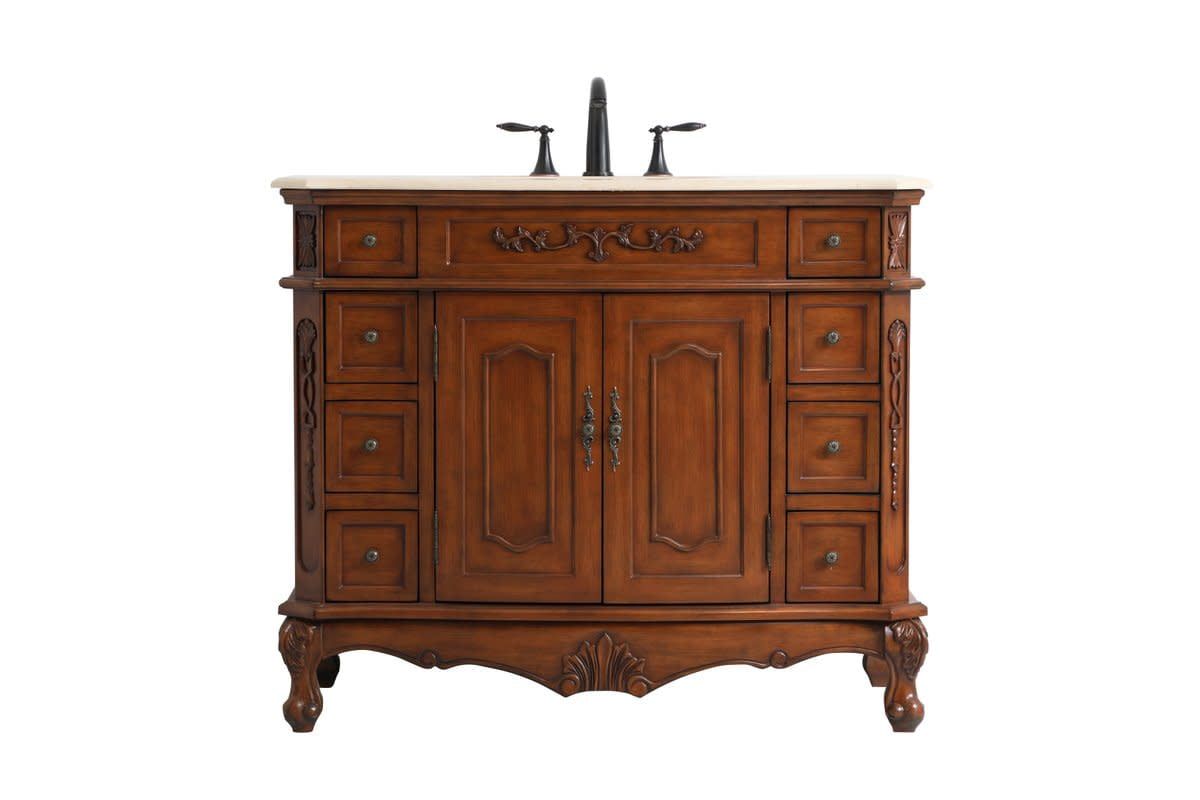 Danville 42" Teak Traditional Single Vanity with Marble Top