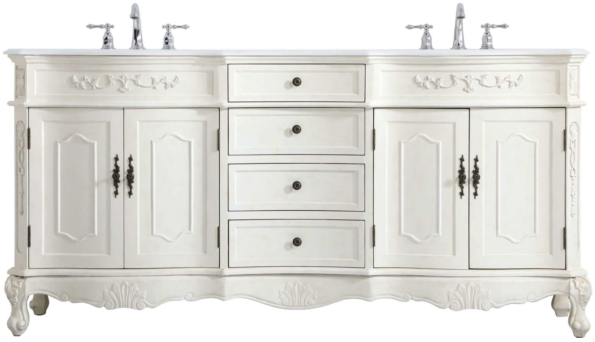 Antique White Double Freestanding Vanity with Quartz Countertop