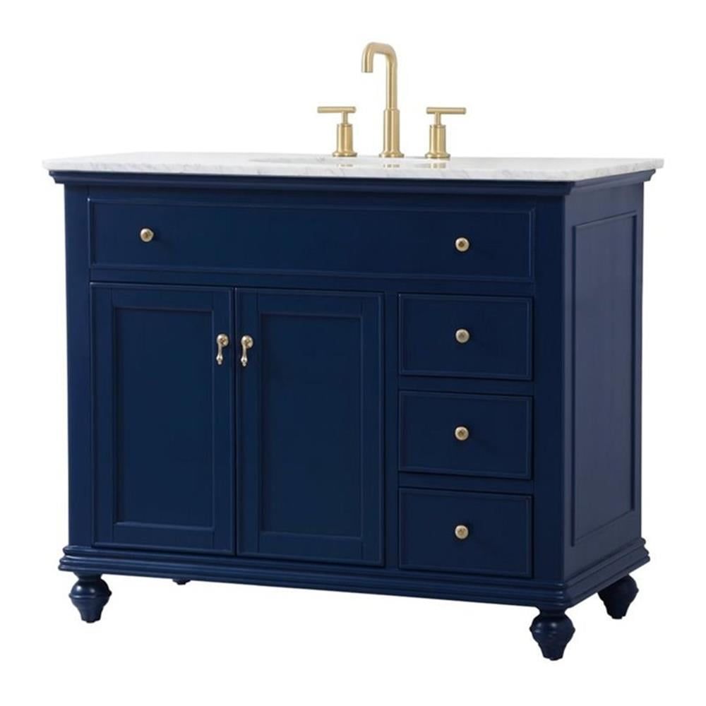 Blue Solid Wood and MDF Single Bathroom Vanity with Marble Top